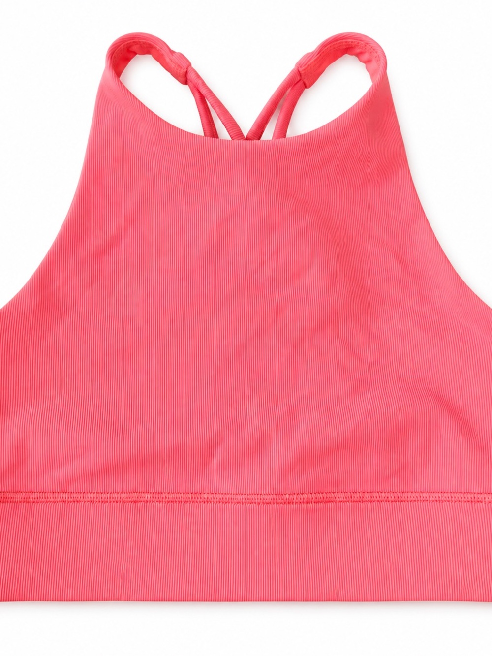 Lululemon Coral Pink Ribbed High Neck Crossback Longline Sports Bra